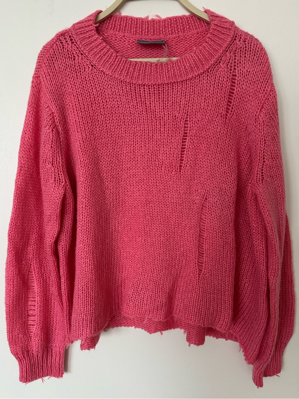 Wooden Ships Oliver Distressed Pink Sweater Small Deconstructed Knit